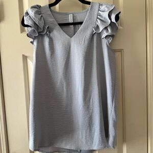 Zenana Outfitters Gray Ruffle Sleeve Blouse